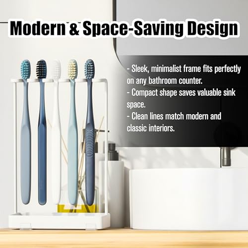 Stainless Steel Toothbrush Holder Stand - 5-Slot Rustproof Bathroom Organizer