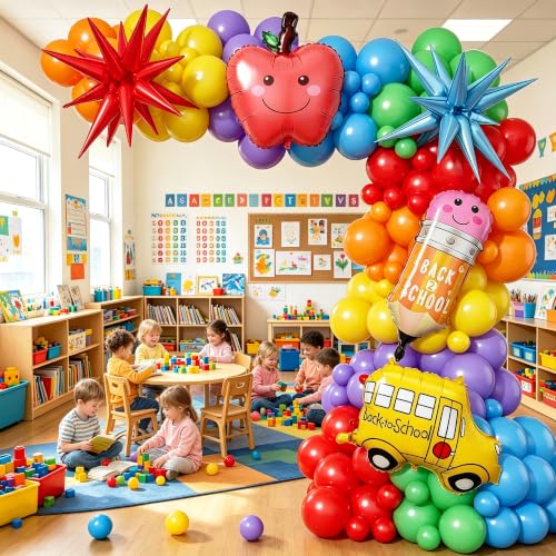 Back to School Balloon Arch Kit - 161Pcs Rainbow Balloons & Foil Designs