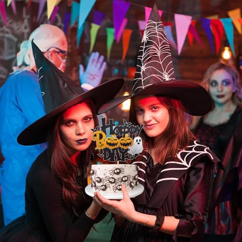 Black Glitter Happy Halloween Cake Topper Witch Pumpkin Ghost Party Decor