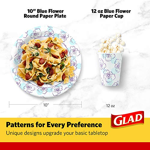 Glad Heavy-Duty 10-Inch Round Paper Plates - Blue Floral Design, 50 Count