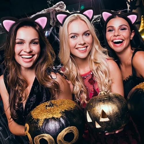 Cat Ears Headband 2 Pack Plush Soft Fuzzy Hair Bands for Women