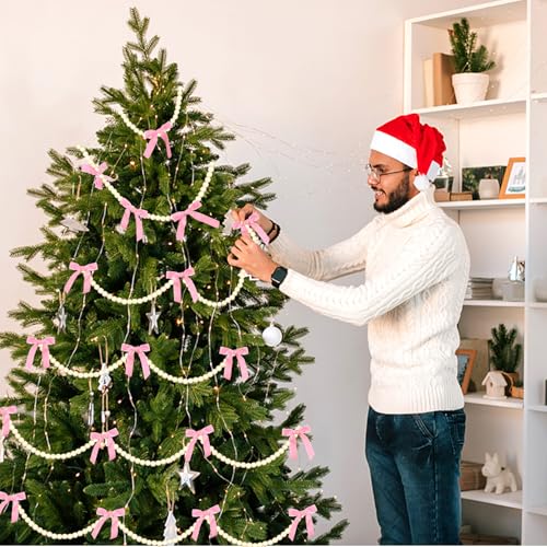 Pink Pearl Garland with Satin Bows 9.8Ft Christmas Party Decor