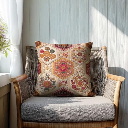 Moroccan Floral Throw Pillow Covers 18x18 Set of 2, Boho Decorative Cushions