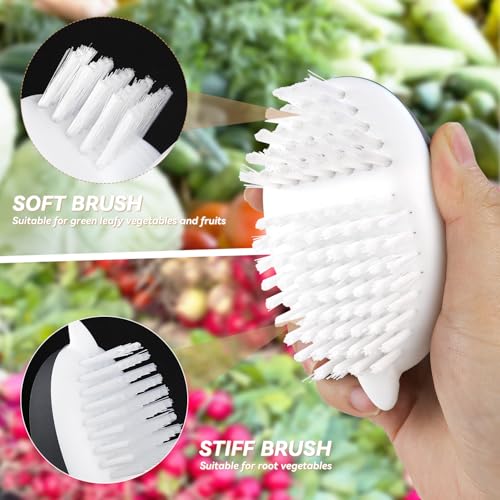 Vegetable Brush with Potato Eye Remover - Ergonomic Kitchen Scrubber, Grey