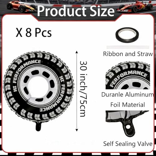 TUJKGBA 8 Pack 30 Inch Race Car Tire Balloons - Foil Balloons for Racing Theme Party, Birthday & Event Decorations (Variation: Wheel)