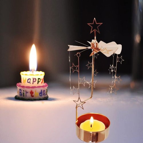 Kingnero Rotary Candle Holder - Spinning Tea Light Carousel in Rose Gold Star | Perfect Small Gift