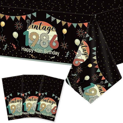 Vintage 1986 40th Birthday Tablecloth Set - 3 Pack Disposable