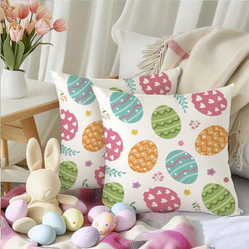 RABUSOFA Easter Pillow Covers 18x18 Inch Set of 2 - Colorful Eggs