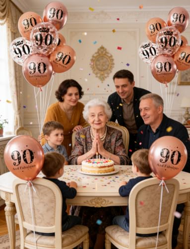 90th Birthday Balloons Decorations Set - Rose Gold 90 Latex Balloons (24 Pcs)