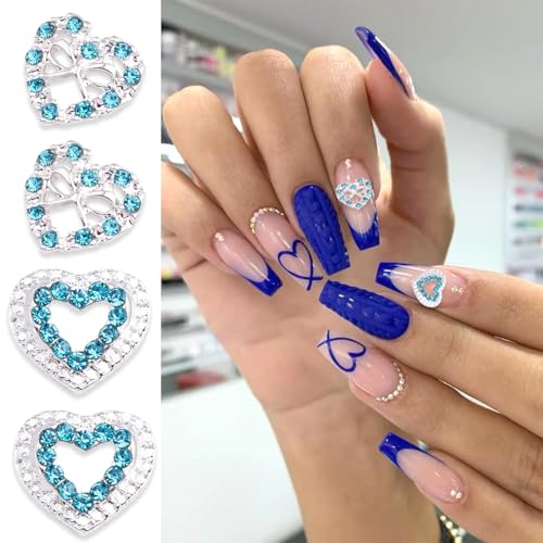 Valentine Nail Charms 14Pcs 3D Heart Bow Rhinestone Alloy Gems