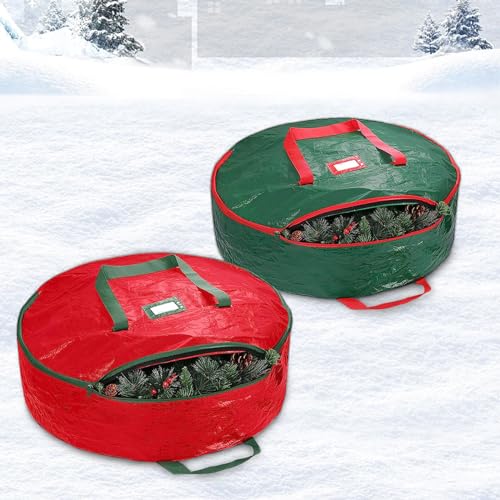 24" Christmas Wreath Storage Bags - 2 Pack with Heavy Duty Handles