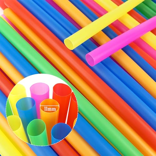 KTOJOY Jumbo Plastic Smoothie Straws - Assorted Colors, 100 Count
