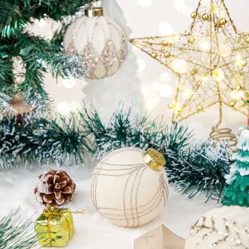 Nervure 12PCS Velvet Christmas Ornaments - Beige Glitter Balls