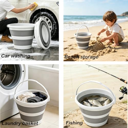 MINDFARGE 5L Grey Collapsible Water Bucket with Handle – Foldable Portable Pail for Camping, Cleaning, Car Wash & Outdoor Use