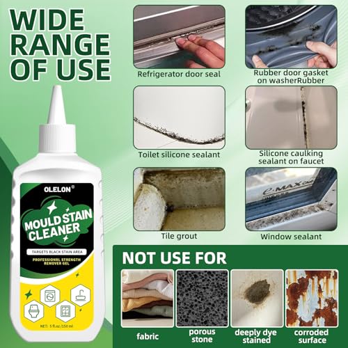 OLELON Mold Stain Remover Gel - 5 Fl Oz (Pack of 2) for Washing Machine & Tile Grout