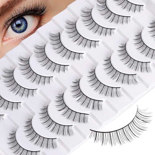 Natural False Eyelashes 10 Pairs - Soft Cotton Band Reusable Strip Lashes