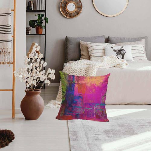 HOSNYE 18x18 Inch Bright Fuchsia Abstract Throw Pillow Cover - Pack of 1