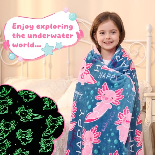 Glow in The Dark Axolotl Blanket for Girls - 40 x 60 inches