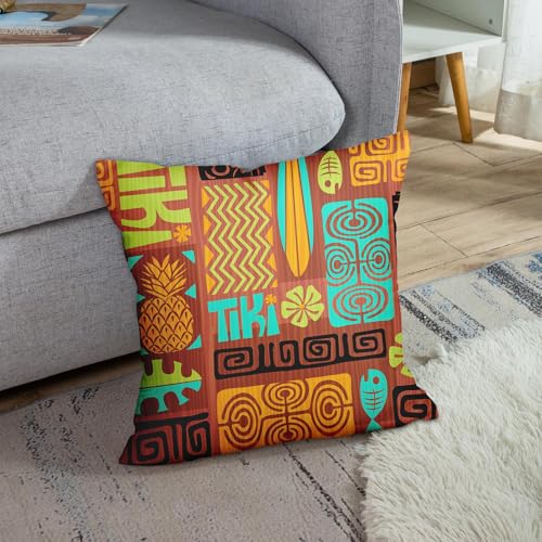 Hawaiian Plumeria Tiki Throw Pillow Cover - 20x20 Inch