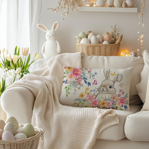 Easter Bunny Decorative Pillow Cover 12x20 Inch - Holiday Decor