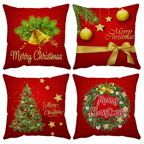 Neatee Living Christmas Pillow Covers 12x12 Set of 4 Velvet Xmas Cushions