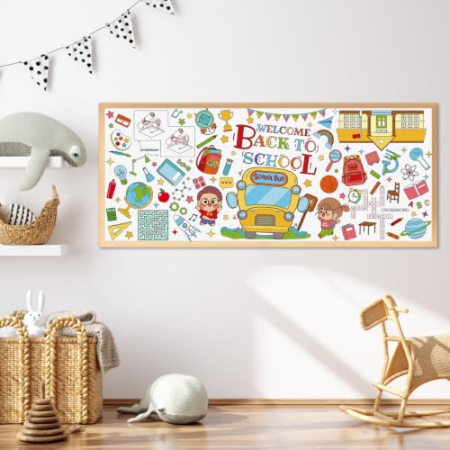 Colorful Back to School Coloring Tablecloth 72x30 inches for Kids Crafts & Activities - Linsuminn