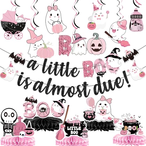 A Little Boo is Almost Due Banner - Pink Halloween Baby Shower Decorations