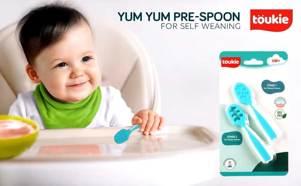 Skiennix Baby Spoons - Silicone Pre-Spoons for 6+ Months - Ideal for Baby Led Weaning | Set of 2 Teal/White