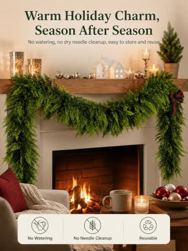 9 FT Artificial Christmas Cedar Garland - 2 Pack Real Touch Pine Greenery