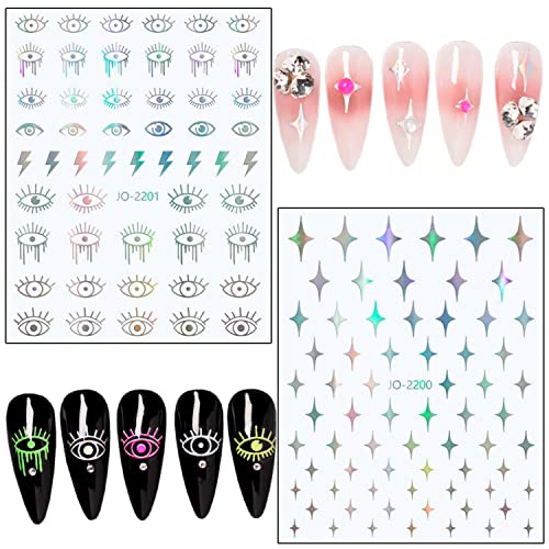 Vezocim 7 Sheets Silver Nail Art Stickers 3D Butterfly Heart Decals