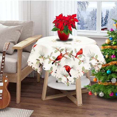 Simhomsen Embroidered Square Tablecloth 34 x 34 Inches Holiday Decor - Set of 1