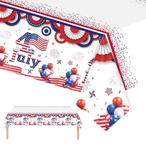 4th of July Tablecloth - American Flag Plastic Cover 54x108"