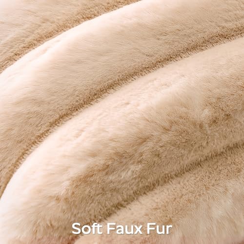 Camel Faux Rabbit Fur Throw Pillow Cover 18x18 Inch - Cozy Plush Cushion for Sofa & Bed