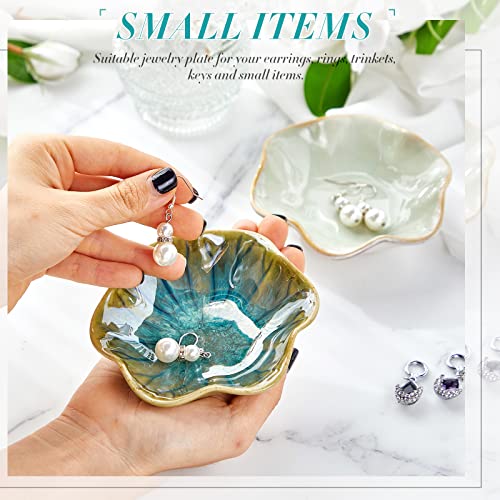 Meekoo Lotus Leaf Ceramic Jewelry Dish - Green Ring Holder Tray (2 Pack)