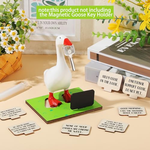 Magnetic Goose Key Holder Wooden Base Stand with 10 Interchangeable Signs