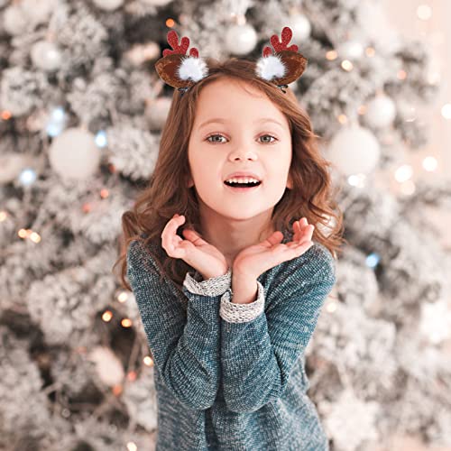 WLLHYF Christmas Reindeer Antler Hair Clips 4-Piece Set with Pom Balls