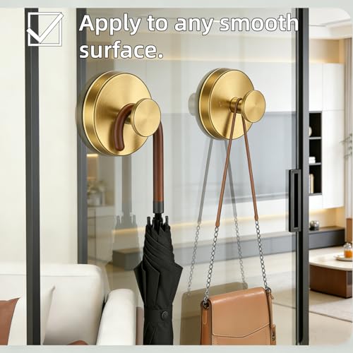 Brushed Gold Suction Cup Hooks - Heavy Duty 10LB Capacity