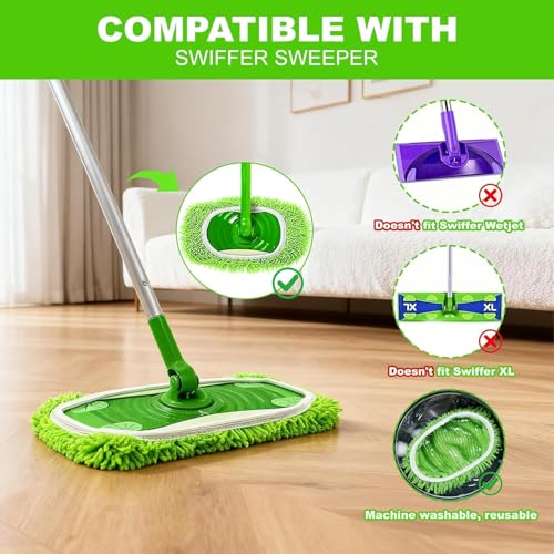 6 Reusable Microfiber Mop Pads for Swiffer Sweeper - Washable Chenille Refills