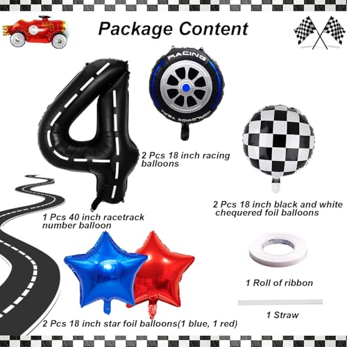 Race Car Birthday Balloons Set - 7 Pcs Foil Decorations for 4th Party