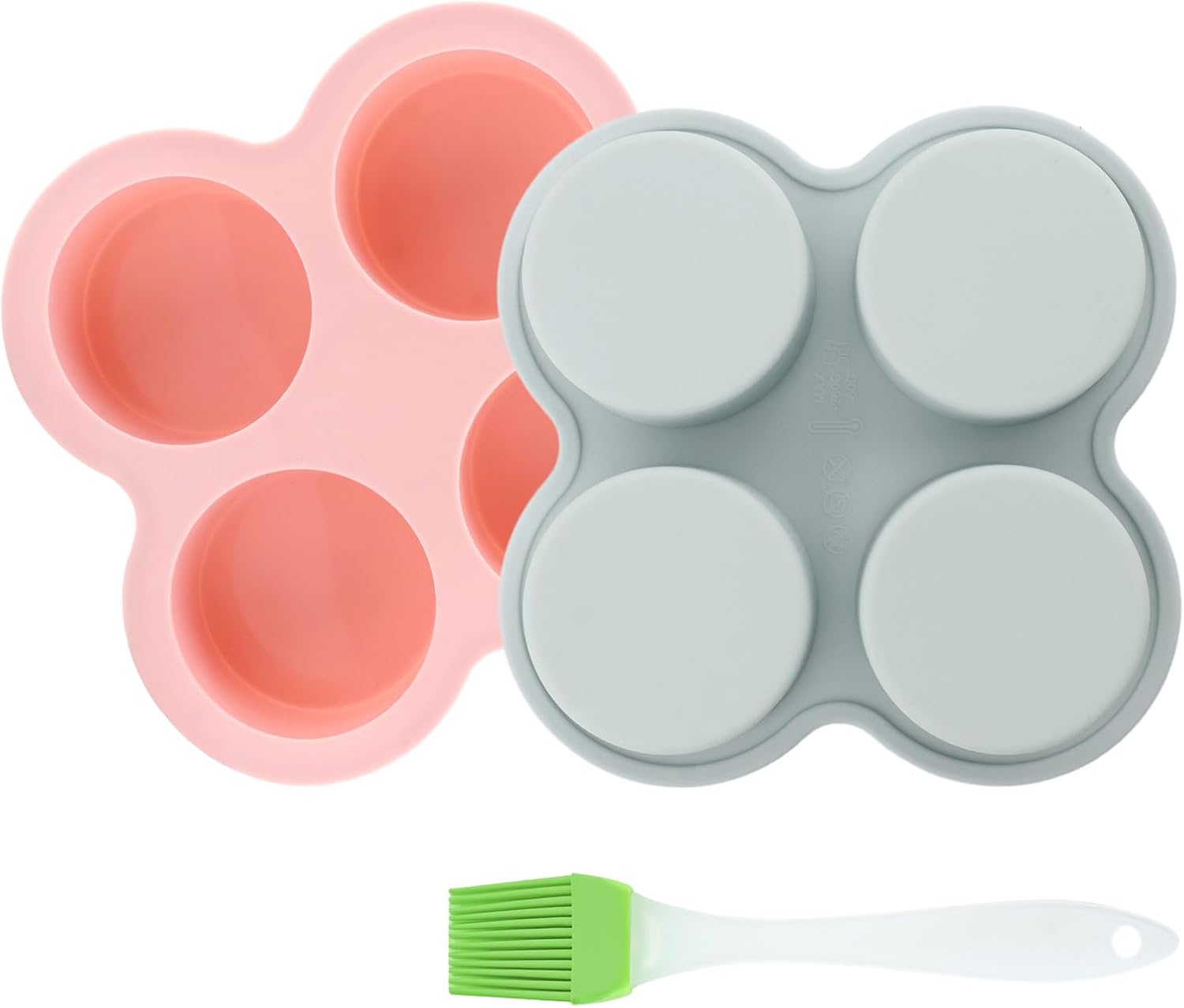 Skiennix Reusable Silicone Air Fryer Egg Mold - Non-Stick 4 Cavity Baking Pan Set | Includes Oil Brush, Pink & Blue
