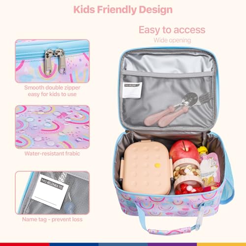 Bagseri Insulated Kids Lunch Bag - Leak-Proof Lunch Box for Girls, Pink Rainbow