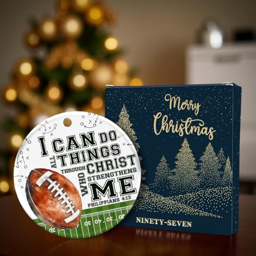 Football Christian Ornament with Bible Verse Philippians 4:13 - Religious Holiday Decor