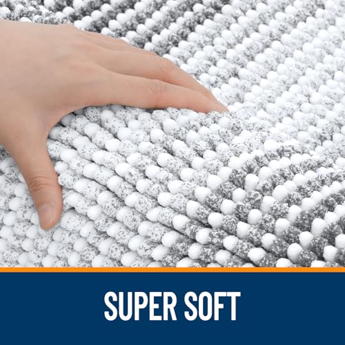 OLANLY Soft Chenille Striped Bathroom Rug 30x20 - Grey, Ultra Absorbent & Quick-Drying