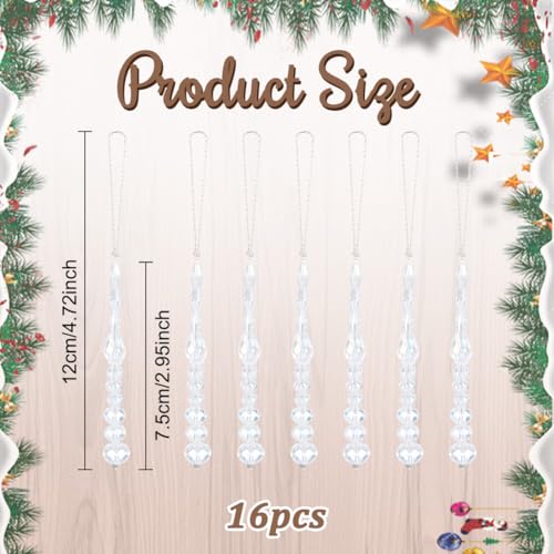 16pcs Crystal Glass Bead Ornaments with Stainless Steel Chains