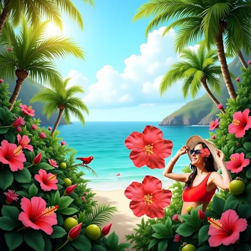 Red Hawaiian Flower Hair Clip 4-Pack - 8cm Bohemian Tropical Hair Accessory