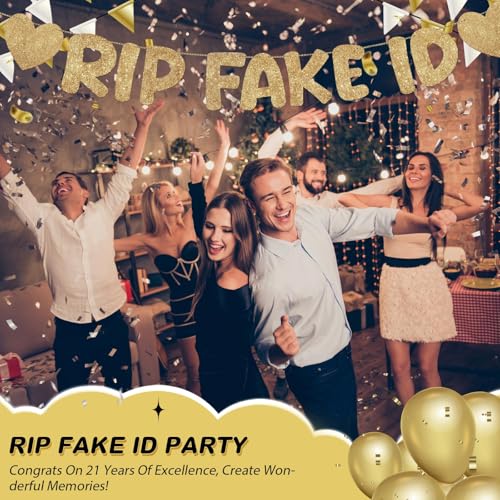 RIP Fake ID 21st Birthday Banner - Champagne Gold Funny Party Decor
