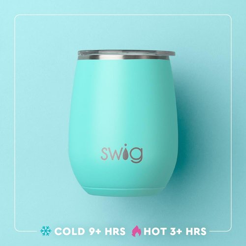 Swig Life 14oz Stemless Wine Cup, Insulated Wine Tumbler with Lid, Stainless Steel Travel Tumbler (Hot Pink)