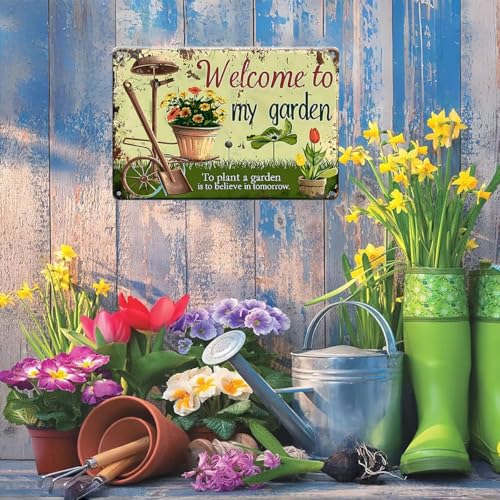 Vintage Metal Garden Sign - Welcome to My Garden 8x12 Inch
