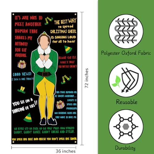 Funny Christmas Banner - Red & Green Elf Movie Decor, 71x35in