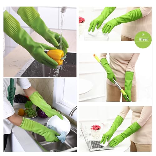 Bamllum 15" Long Rubber Dishwashing Gloves - 3 Pairs, Large (Reusable)